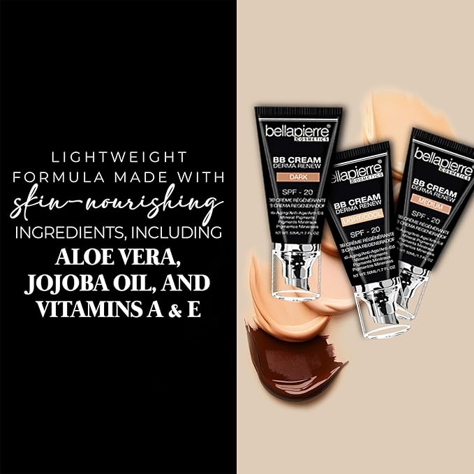 Bellapierre BB Cream SPF 20 – Mineral Sunscreen & Liquid Foundation, Lightweight Face Moisturizer with Buildable Coverage, Matte Finish, Non-Toxic, Paraben-Free, Cruelty-Free – 1.7 oz - Medium