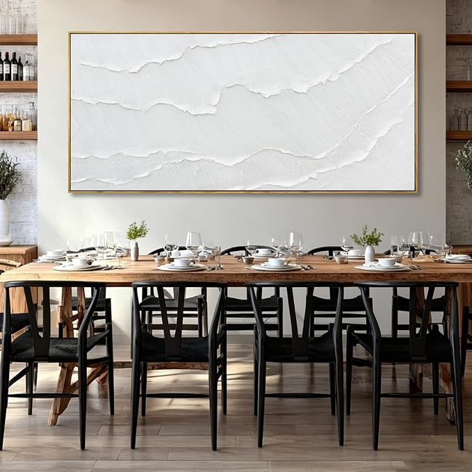 WINKAILIN Extra Large White Wave Canvas Wall Art for Living Room 40x88 Inch
