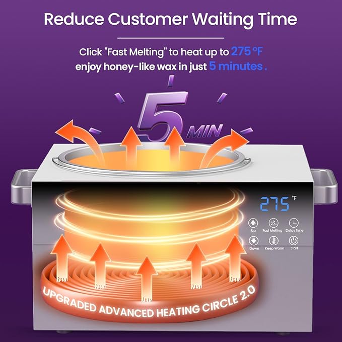 5.5 lbs Wax Pot Professional Wax Warmer for Hair Removal, 86-275℉ Smart Adjustable Temp, 5-Min Fast Melting, Digital Large Waxing Pot for Beauty Salon SPA Esthetician