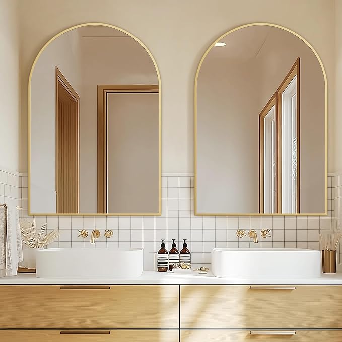 Arched Bathroom Mirror for Wall, 36" x 24" Metal Frame Vanity Mirror, Gold | Aluminium Alloy Frame, HD Shatterproof Glass, for Bathroom Over Sink , Entryway, Bedroom, Living Room