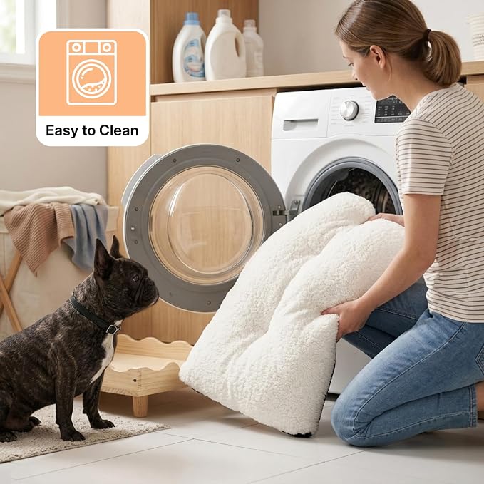 Veehoo Elevated Dog Bed for Small Dogs, Fancy Luxury Wooden Dog Bed Frame | Aesthetic Raised Pet Furniture, Low Entry, Sturdy Real Wood Frame, Soft Cushion, Non-slip Bottom, Easy Assembly, 28" x 22"