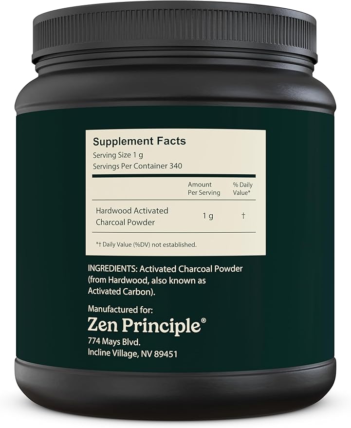 Zen Principle Activated Charcoal Powder only from USA Hardwood Trees. All Natural. Whitens Teeth, Rejuvenates Skin and Hair, Supports Better Digestion. Free Scoop Included. 12 oz.
