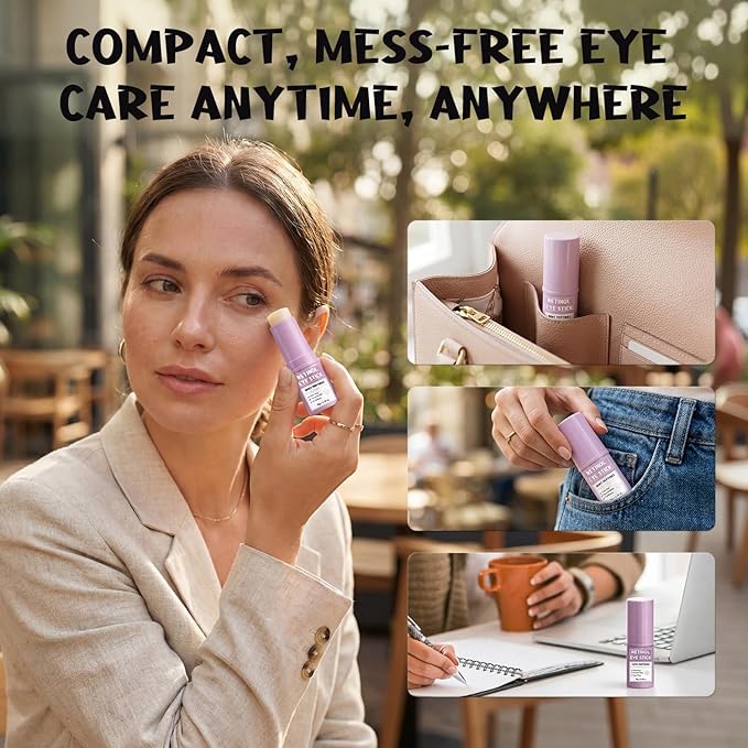 Retinol Eye Stick, Anti-Aging Under Eye Cream & Eye Balm Stick for Dark Circles and Fine Lines, Hydrating Eye Wrinkle Cream with Peptides, Travel-Friendly Eye Care for Smoother-Looking Skin, 0.38 oz