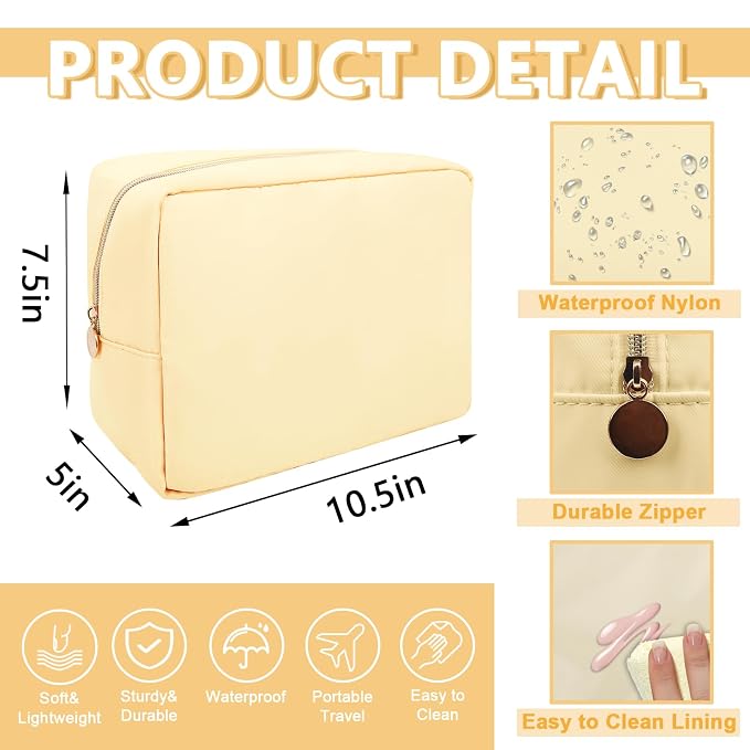 UIXIZQ Large Makeup Bag Pouch,Nylon Women Travel Toiletry Storage Bag Preppy Cosmetic Bag for Girls,Big Makeup Organizer Bag Cute Zipper Pouch Skincare Bag for Sport Work Gift(Large-Sand)