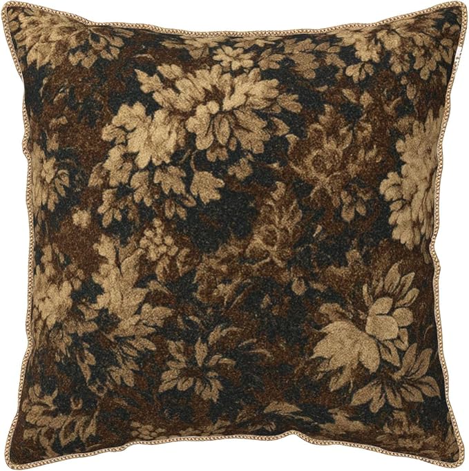 Vintage Dark Brown Flowers Velvet Pillow Covers 16x16 Inch Boho Retro Abstract Floral Throw Pillows for Couch Cushion Covers Pillowcase Bohemian Farmhouse Pillow Cases for Sofa Bed Bedroom