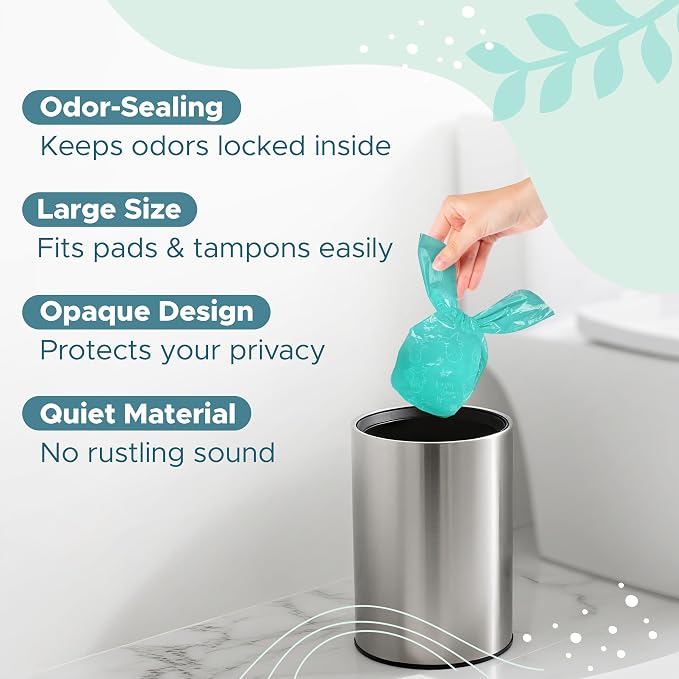 Sunlit No-Touch Feminine Hygiene Disposal Bags, Hygienic Odor-Reducing and Discreet Solution for Tampons Pads Liners and More, Size L - 20 Count
