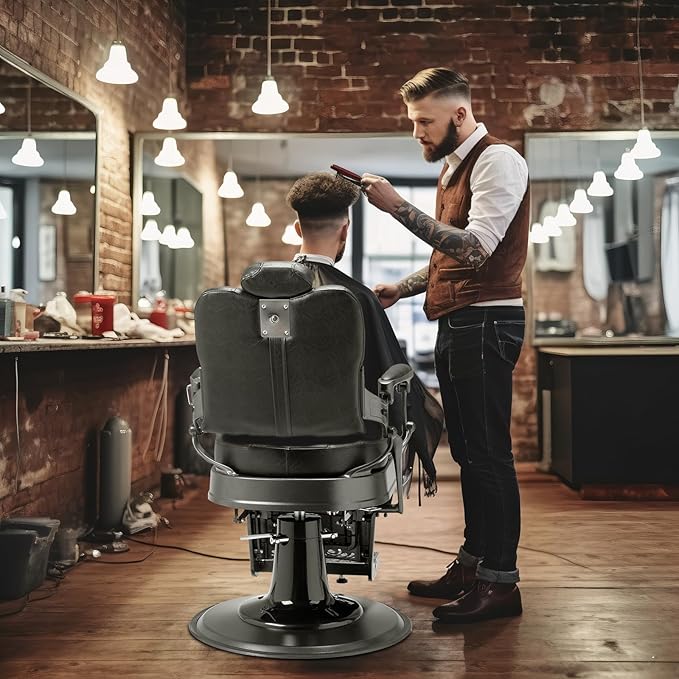 Winado Heavy Duty Vintage Recline Barber Chair Hydraulic with Headrest, Supports up to 700lbs & 360° Rotatable, Professional Salon Beauty Spa Shampoo Equipment (Square Backrest)