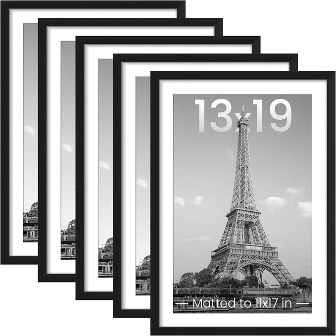 upsimples 13x19 Picture Frame, Gallery Wall Frames Set of 5, Black | Poster Frame Collage Wall Decor, 11x17 Picture Frame with Mat for Family, Baby, Hallway, Christmas