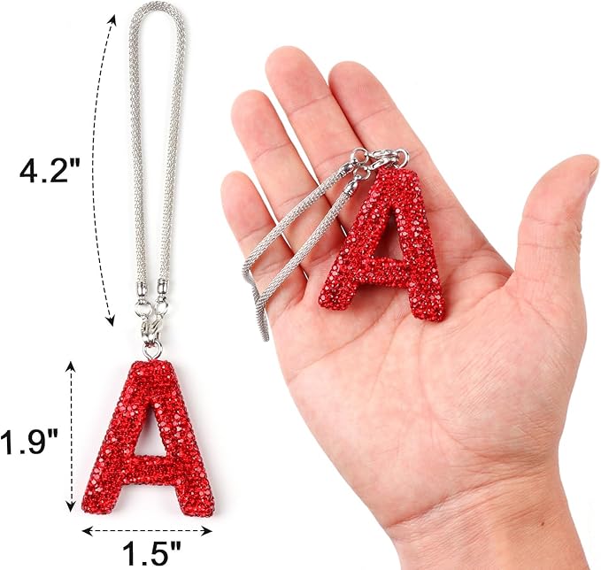 Bling Hanging Car Accessories, Diamond Crystal Rhinestone Mirror Hanging Letter A Pendant, Cute Lucky Red Bling Car Ornament for Women (Red,A)
