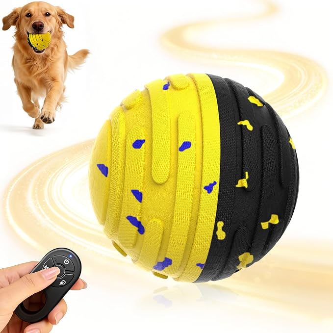 Interactive Dog Toy Ball with Remote Control - for Dogs, Yellow/Black Ball