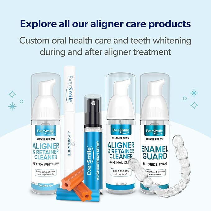 EverSmile AlignerFresh Extra Whitening Foam – Cleaner Compatible with All Clear Aligners and Retainers – Eliminates Bacteria, Whitens Teeth, Fights Bad Breath – 50ml (1 Pack)
