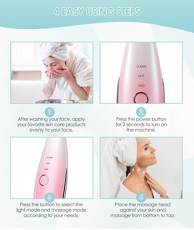 ELISHINE 7 Color Neck Face Massager - Facial Massager Tool for Skin Care at Home, Vibrating Face Massager with Thermals, Pink