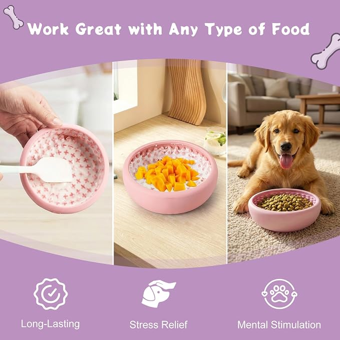Slow Feeder Dog Lick Bowl,Silicone Feeding Dogs Licking Bowls(Purple,Small)