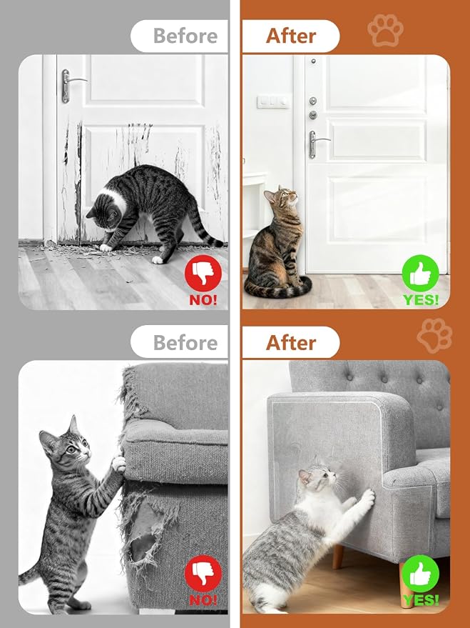 Extra Thick Clear Anti Cat Scratch Furniture Protector 17" x 197" | Couch Protector from Cat Claws - Single Sided Sticky Flexible Pet Tape for Furniture, for Couch Corner Door Walls Bed