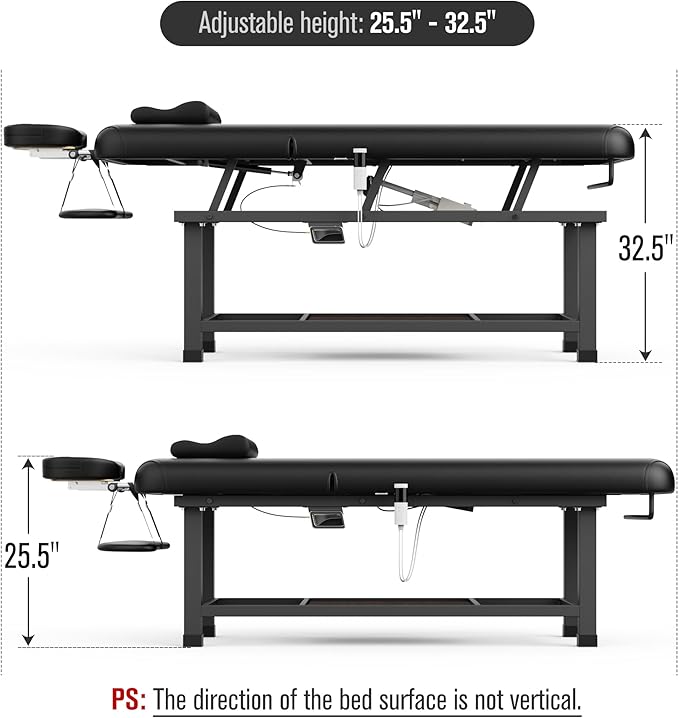 Dolonm Heating Function 30 Wide x 75 Long Heavy Duty Electric Stationary Massage Table with Backrest Adjustable and Storage Space for Treatment/Medical Spa/Facial/Beauty/Massage Bed and More - Black