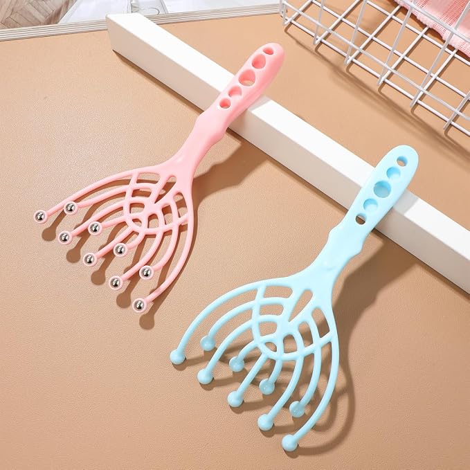 TEHAUX 2 Pack Handheld Scalp Massager 9 Rolling Balls Manual Head Massager Tool for Head Massage Neck Shoulder Hair Comb Use Portable Relaxation for Home Office Spa