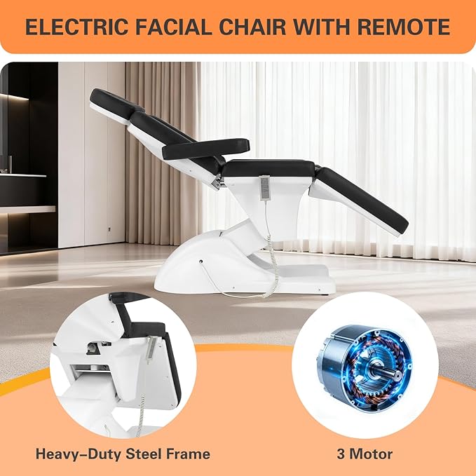 Electric Tattoo Chair with 3 Motors for Esthetician, Height Adjustable Facial Bed for Client, 660Lbs Capacity Facial Massage Bed for Beauty Spa