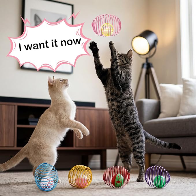 Jecery 5 Pcs Cat Toys Spring,Bell Ball,Multicolor