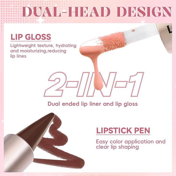 Lip Liner Gloss Lip Combo Set, 2 in 1 Lip Duo Natural Nude Lip Liner Lipstick Glossy Nourishing Soft Pink Gloss Lip Kit, Smooth Quick Fuller Plumping Juicy Lip Makeup for Women09#Soft Pink