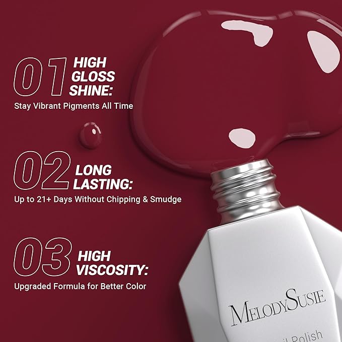 MelodySusie Thick Burgundy Red Gel Nail Polish,0.5fl oz Nails Soak Off UV LED Dark Red Gel Polish Winter Autumn Gift for Women Nail Art Manicure Salon DIY Nail Design Decoration at Home-1673