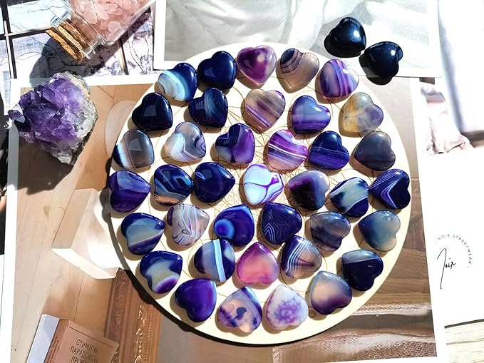 QINJIEJIE 20PCS Purple Agate Heart Stones Crystals Bulk Love Shaped Worry Stone Heart Rock Pocket Polished Palm Gems Crystal Reiki Balancing Wholesale Carved Stone Decor Gift