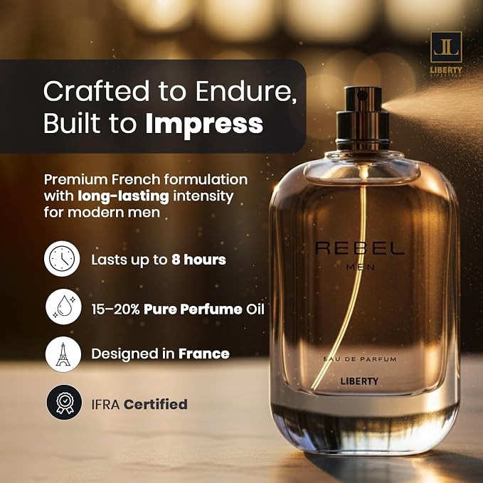 Liberty Luxury Rebel Perfume for Men 100ml, Powerful Long Lasting Eau De Parfum with Spicy Woody Notes Masculine Fragrance for the Modern Rule Breaker, men cologne, Gift For Men,100ml