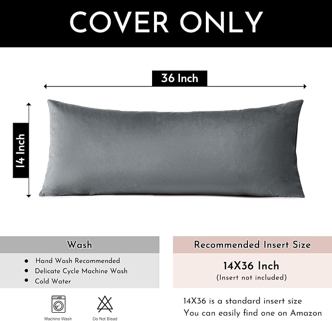 Artscope Luxury Velvet Lumbar Pillow Cover Super Soft Decorative Rectangle Pillowcases Soft Solid Cushion Cases for Couch Sofa Bedroom Car Decor 14x36 Inch Graphite Grey