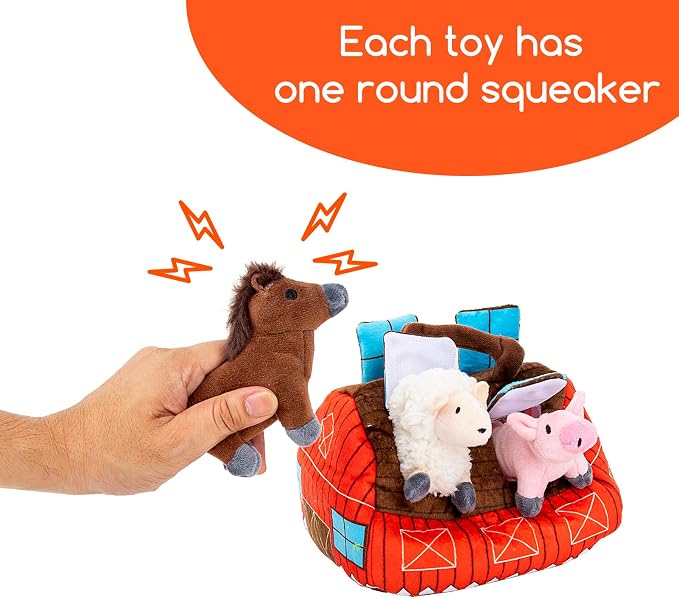 Hollypet Squeaky Hide and Seek Dog Toys for Small and Medium Dogs, Farm