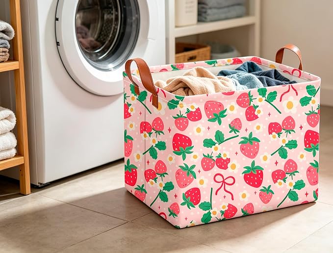 CLOCOR Rectangular Storage Bin,Waterproof Book Box,Gift Basket(Strawberry)