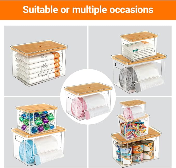 3-in-1 Cat Treats Organizer, Pet Food Storage and Cat Litter Box Liner Dispenser | Stackable and Clear Design to Maximize the Storage Space