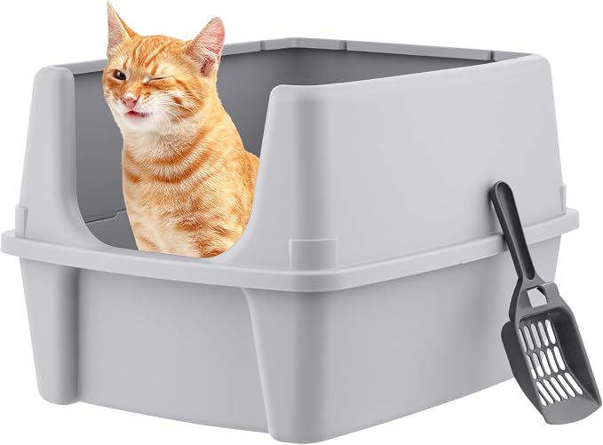 IRIS USA Large High Sided Cat Litter Box, Scatter Shield | Diggers & Scratchers, Deep Basin Design, Extra Deep Pan, Kick-Proof Sides, Stain Resistant Surface, Keeps Floor Clean