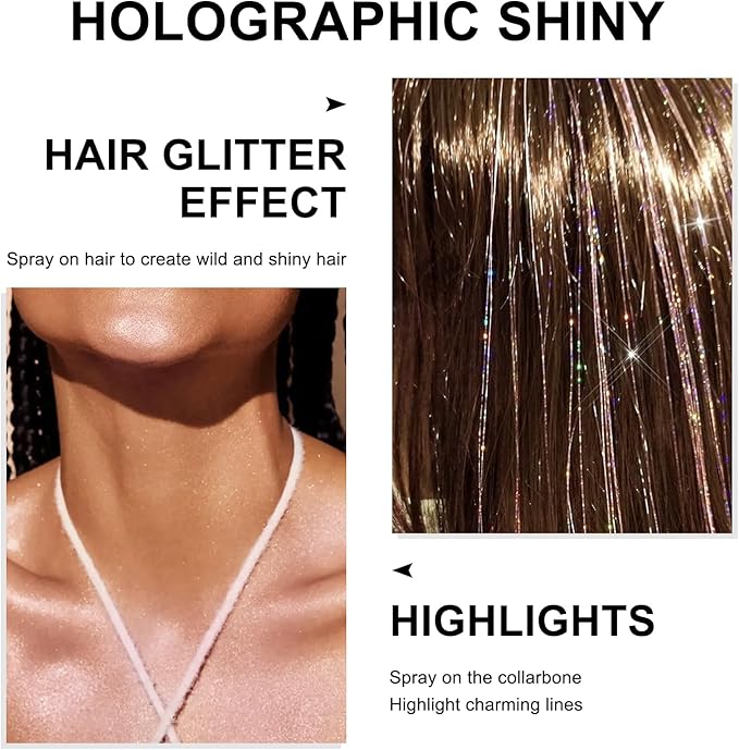 Hair and Body Glitter Spray, Holographic Glitter Highlighter Powder, Face Body Clothes Shiny Glitter, Loose Shimmer Hairspray Festival Rave Prom Accessories (Sparkling Pink)