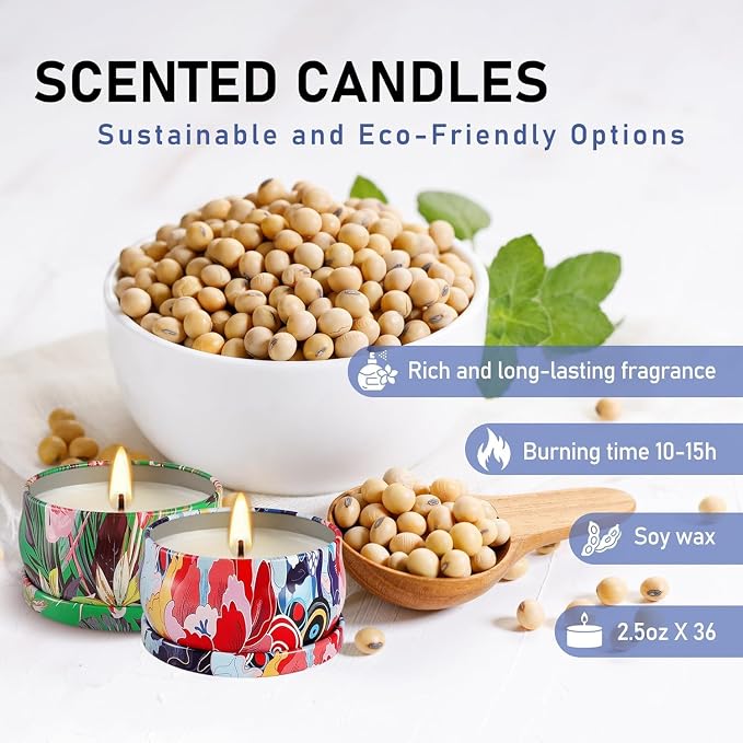 Set 36Pack Scented Candles Gifts Soy Wax Travel Tin Jar Candles for Home 2.5 OZ jar Candles for Mom, Birthday, Thanksgiving, Mother's Day,Aromatherapy,Valentine's Day Gifts