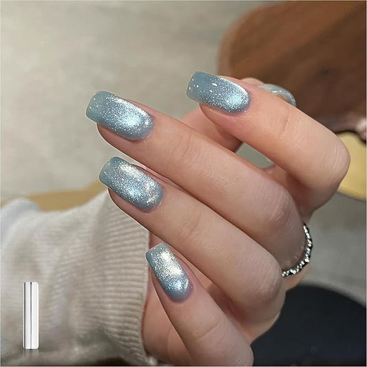 GAOY Jelly Blue Cat Eye Gel Nail Polish, 16ml Glitter Holographic Nail Polish with Magnet, Reflective Translucent UV Gel, 3045 Blue Ice