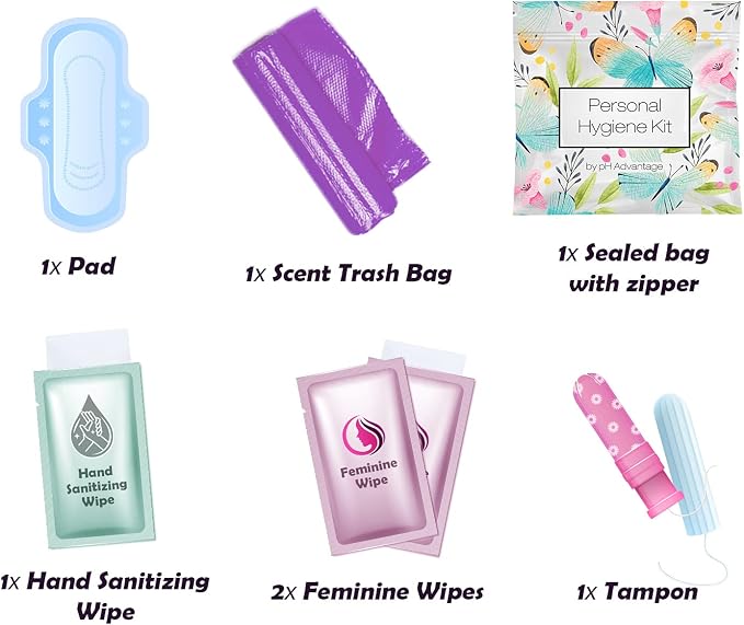Menstrual Kit All-in-One | Convenience on The Go | Single Period Kit Pack for Travelling, Tweens & Teenagers | Individually Wrapped Feminine Hygiene Products (Butterflies)