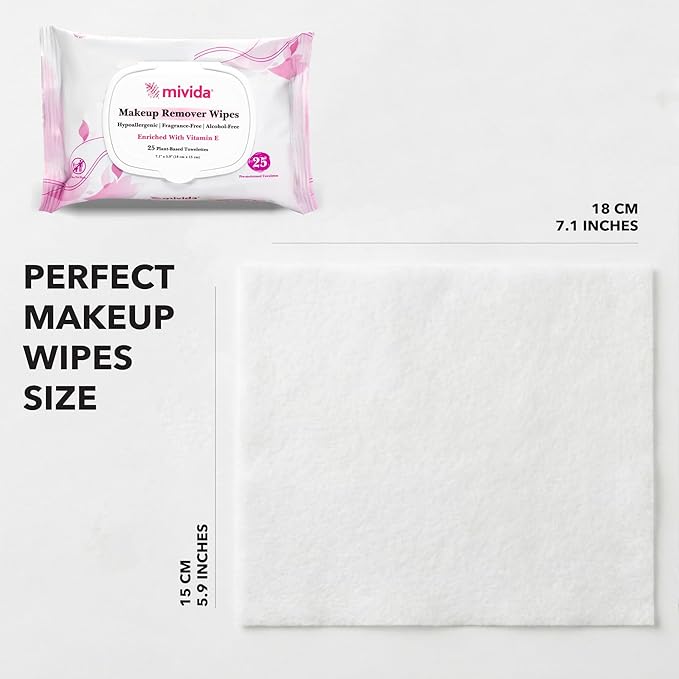mivida Hypoallergenic Makeup Remover Wipes Bulk with Vitamin E, 250 count (10×25) Value box, Alcohol Free, Fragrance Free Makeup Wipes for Sensitive Skin, Travel Size Plant Based Facial Towelettes