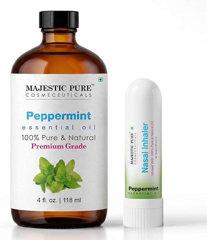 Majestic Pure Peppermint Essential Oil 4 Fl Oz | With Nasal Inhaler