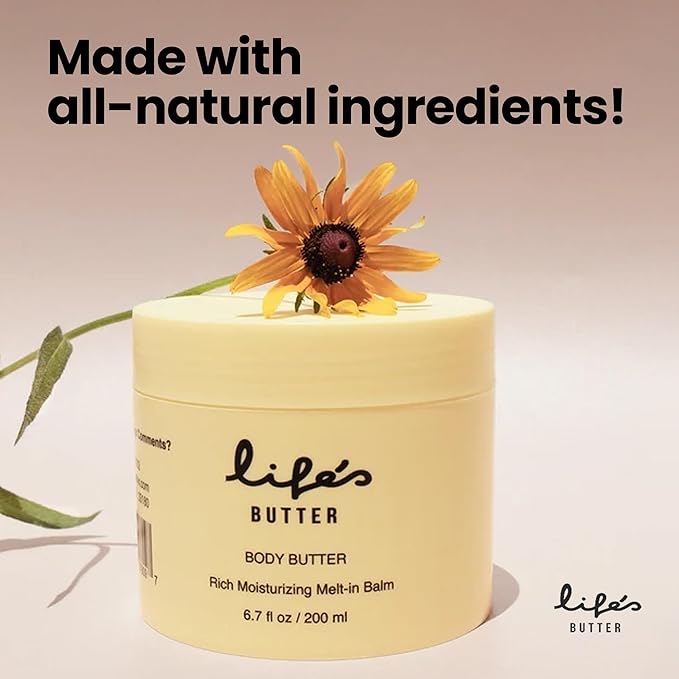 Life's Butter Body Butter – Rich, Non-Greasy Moisturizer with Jojoba, Almond & Argan Oils for Deep Hydration, Nourishing Dry Skin, Firming & Smoothing Arms, Legs & Body – 100% Natural Ingredients