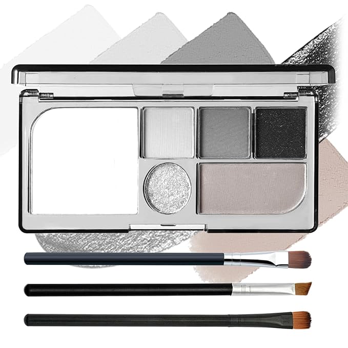 Black Grey Smoky Eyeshadow Palette,15 Colors Matte Shimmer Pigmented Eye Shadow Makeup Palette Set with 3 Eyeshadow Brushes,Glitter Eye Shadow Palette for Daily Halloween Goth Makeup(L)