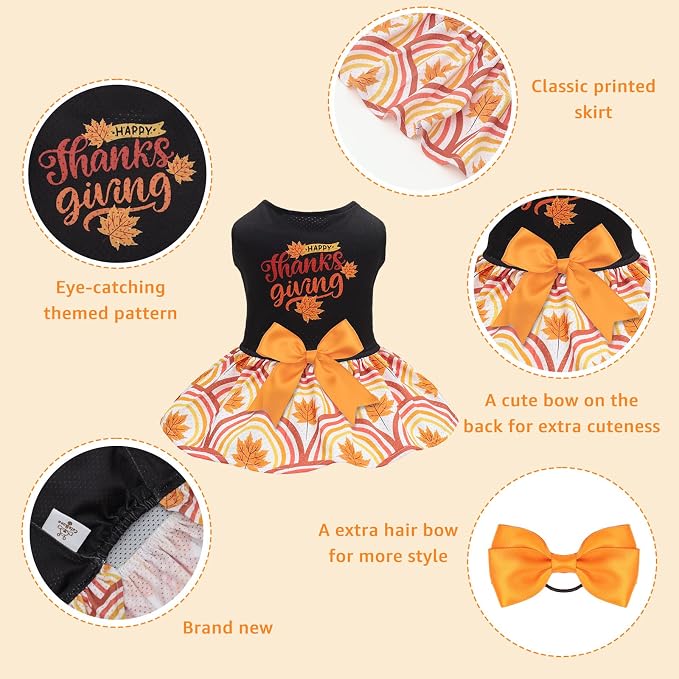 CuteBone Dog Mesh Dress Thanksgiving Puppy Sundress Pet Outfit Summer Fashion for Small Dogs Girl Cat Clothes