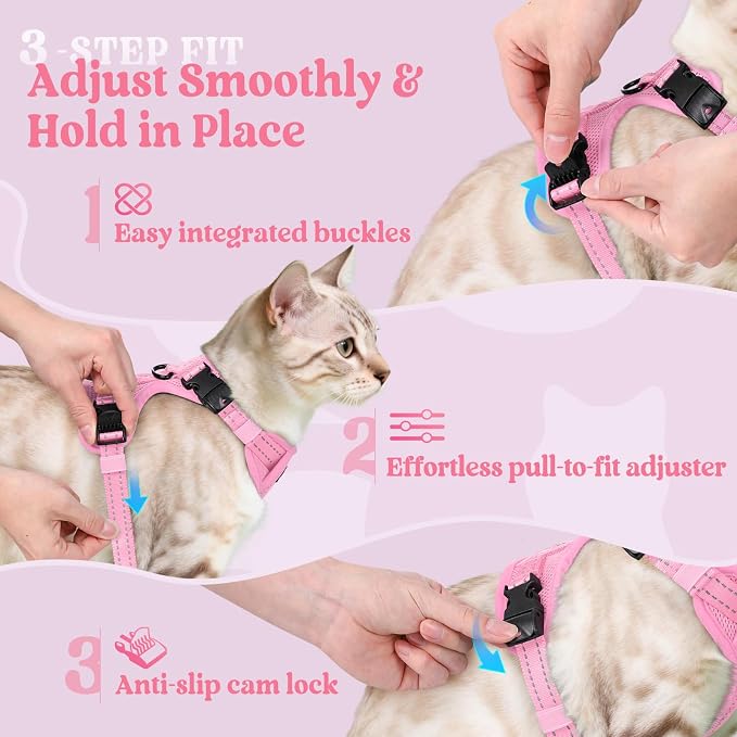 rabbitgoo Cat Harness and Leash, Easy-on with Neck Buckle, Pink
