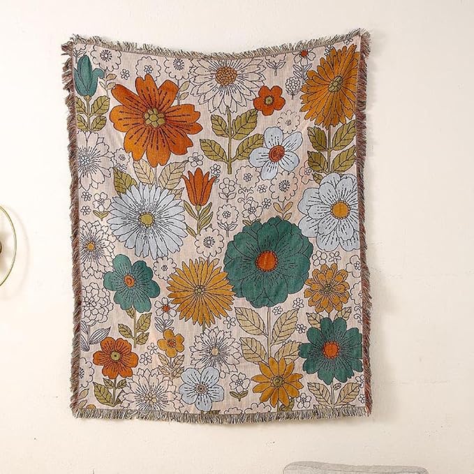 Homesy Aztec Throw Blanket Flower Native Southwestern Bed Blankets 51"x63" | Southwest Decor,Boho Style,Sofa Chair Cover,Outdoor Beach Car Tent Travel Camping Use,Tapestry,Reversible and Tassels
