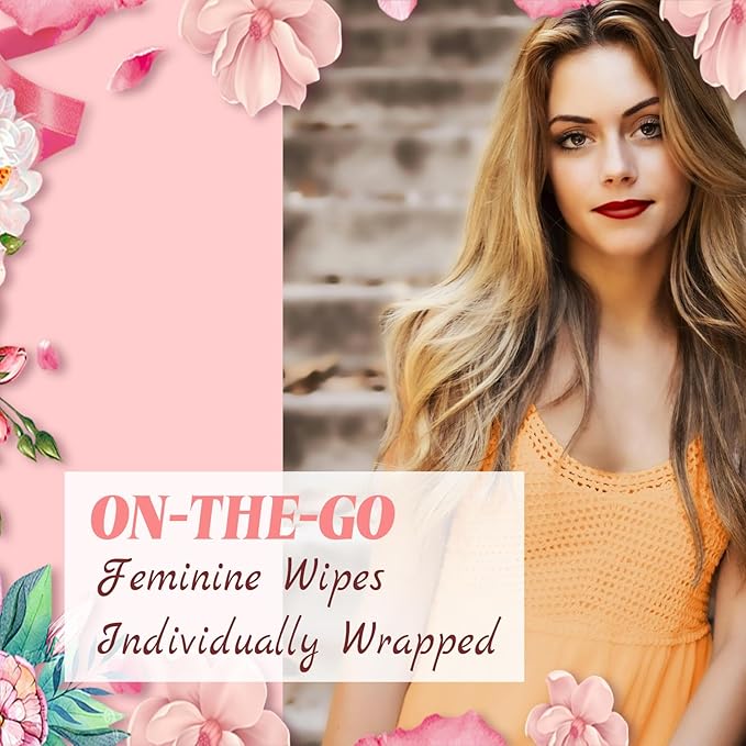 twoworld 50 Feminine Wipes Flushable Travel Individually Wrapped | Travel Wipes for Women,Feminine Care Wet Wipes Travel Size Vaginal Wipes for Adult,Girl and Homeless(Chamomile)
