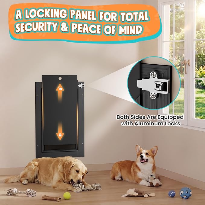 2-Flap Medium Dog Door for Wall, All Aluminum Doggy Door, Pets Up to 45 LB | Magnetic Seal, Energy Efficient, Wide Telescoping Tunnel for Walls, Durable Rust Resistant, Closing Panel, Safety Locks