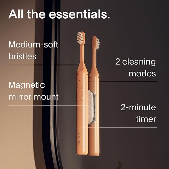 SURI 1.0 Sonic Electric Toothbrush | 1 Month+ Battery | Designed in California | Electric Toothbrush for Adults | Travel Toothbrushes | Tooth Brush | Pink