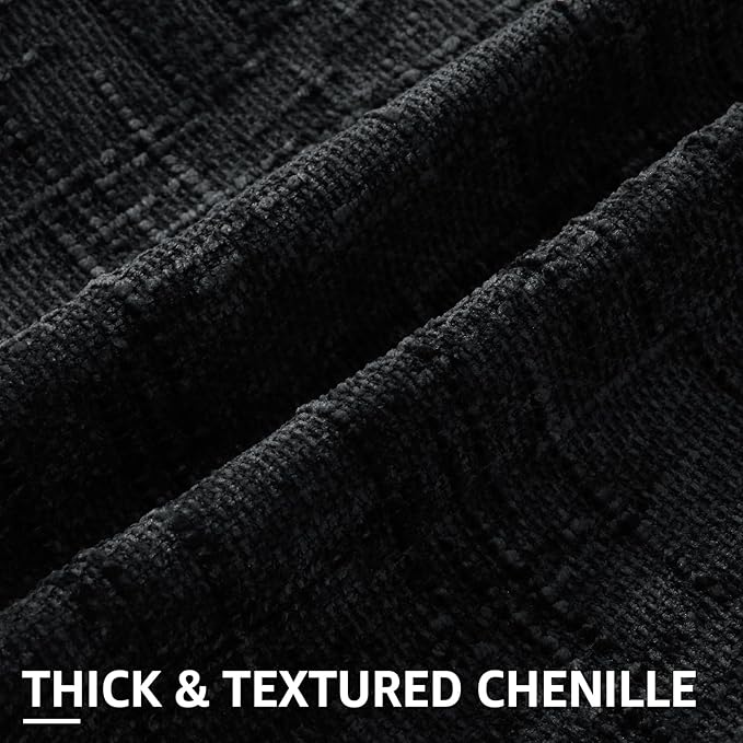 decorUhome Textured Chenille Throw Pillow Covers 22x22 Set of 2 Black | Fall Modern Farmhouse Soft Cozy Slubby Couch Pillow Cases Boho Decorative Pillow Cases for Bed Sofa Living Room Home Decor