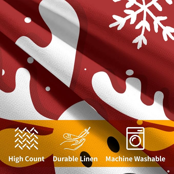 Kawani Christmas Reindeer Throw Pillow Covers 22x22 Inches, 2 Pcs Funny Xmas Deers Snowflakes Red Cotton Linen Square Pillowcase Cushion Case for Couch Sofa Winter Holiday Decor