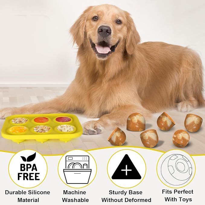 BABORUI 6 Cavities Dog Treat Molds for Woof Pupsicle Small 10-25lbs, Reusable Frozen Dog Treat Molds Silicone for Making Mix Refills Pops Ice Popsicle Treats (S)