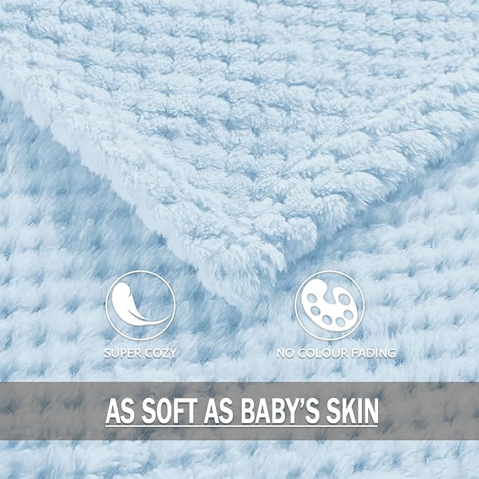 Exclusivo Mezcla Large Waffle Fleece Throw Blanket for Couch, Light Blue | Lightweight Soft Blanket for Sofa, Bed, Living Room, Plush Fluffy Throw for Home Decor, Travel, All Season, 50x70 Inches