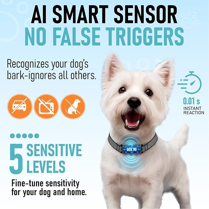 No Shock Bark Collar for Small Dogs 8-40 lbs - Beep & Vibration, Smart Screen, 5 Sensitivity, Anti-False Trigger, Magnetic Rechargeable, IP67 Waterproof, Black/Grey